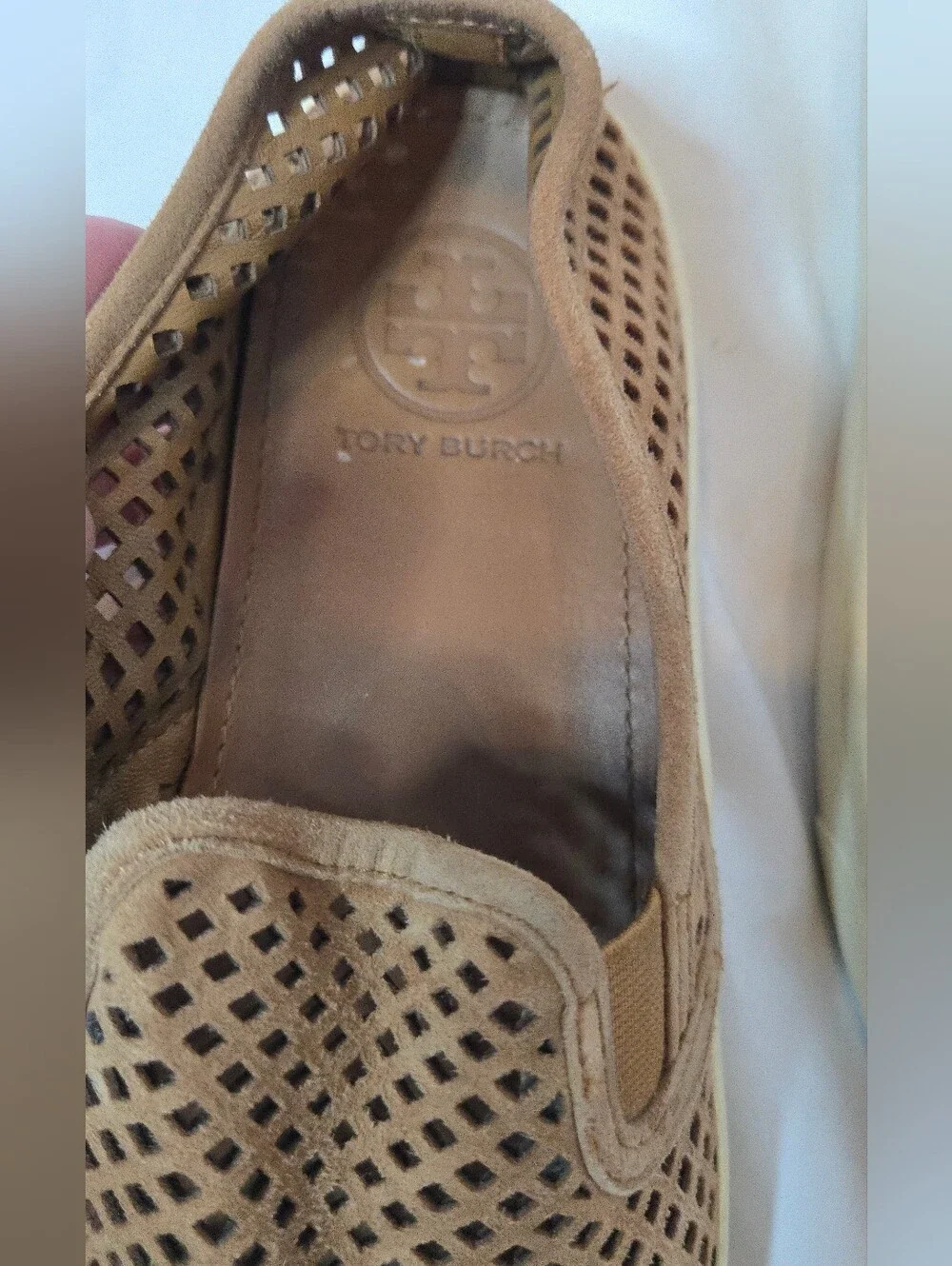 Tory Burch Jesse Women's 8.5 Leather SuedeSlip-On Perforated Casual Sneakers Tan
